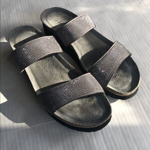 NAOT Bianca Dark Gray Wedge Sandals with Tiny Silver Studs Size 40